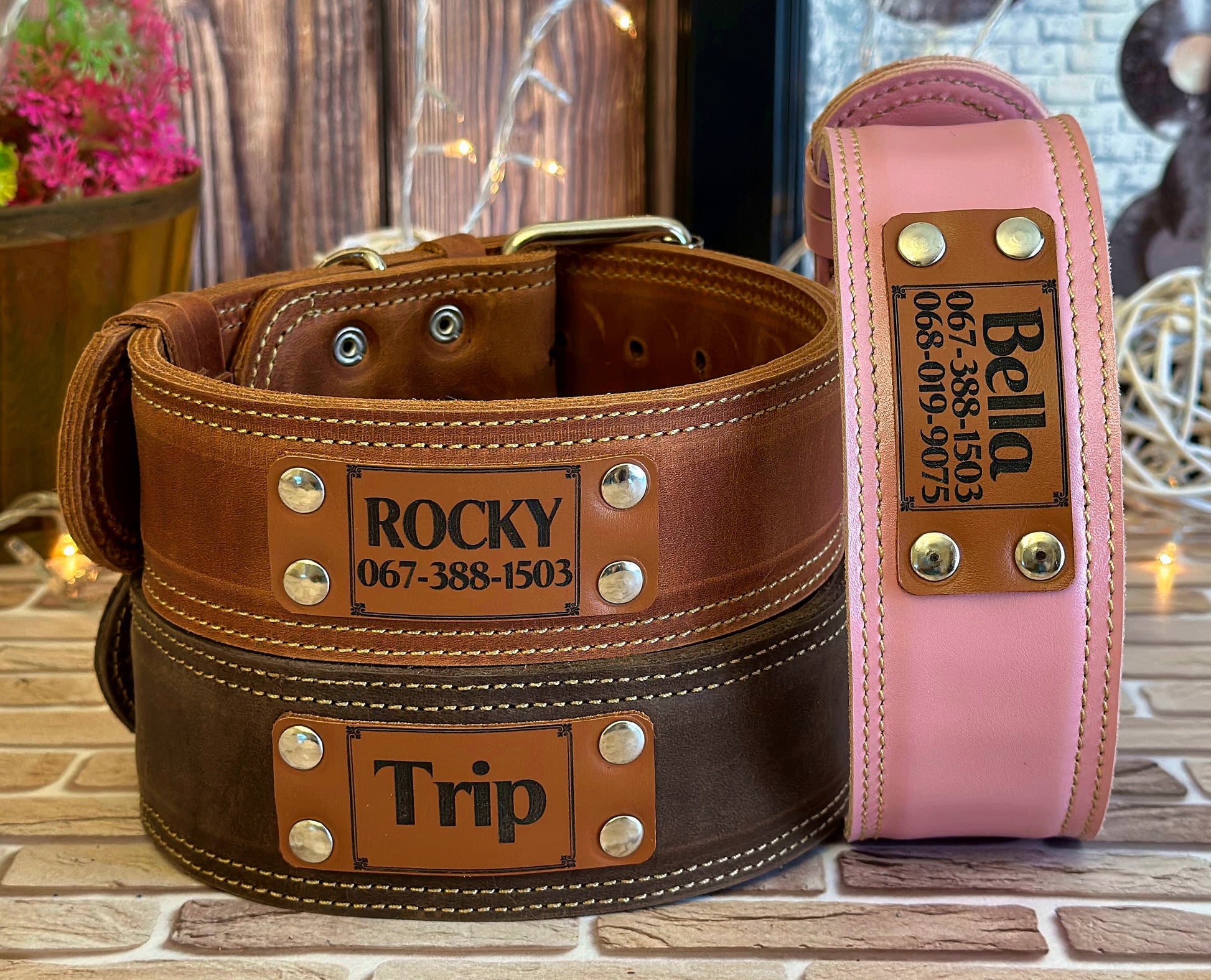 Premium engraved leather dog collar, perfect for customizing with your pet's name or contact info, crafted from high-quality leather.