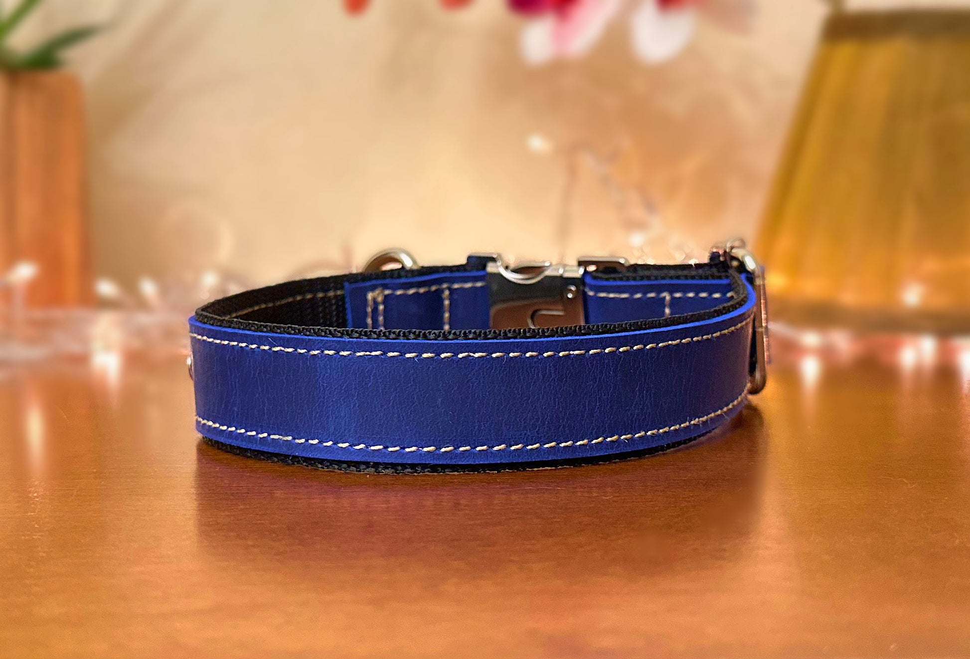 quick-release collar with leather and ribbon