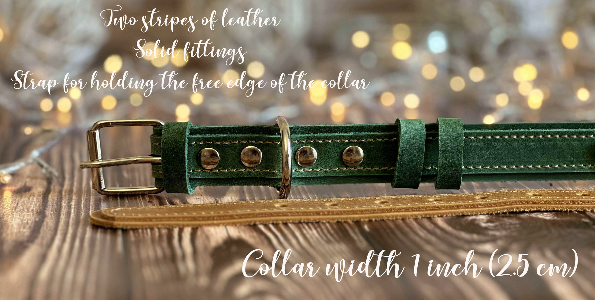 Leather dog collar with engraved ID tag