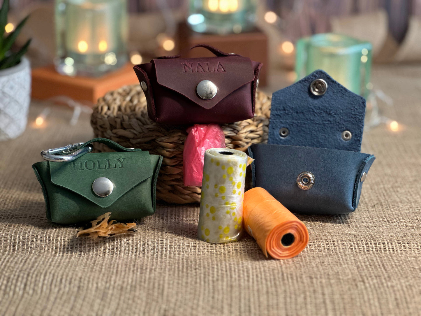 Stylish leather dog waste bag holder, perfect for dog owners looking for functionality and fashion