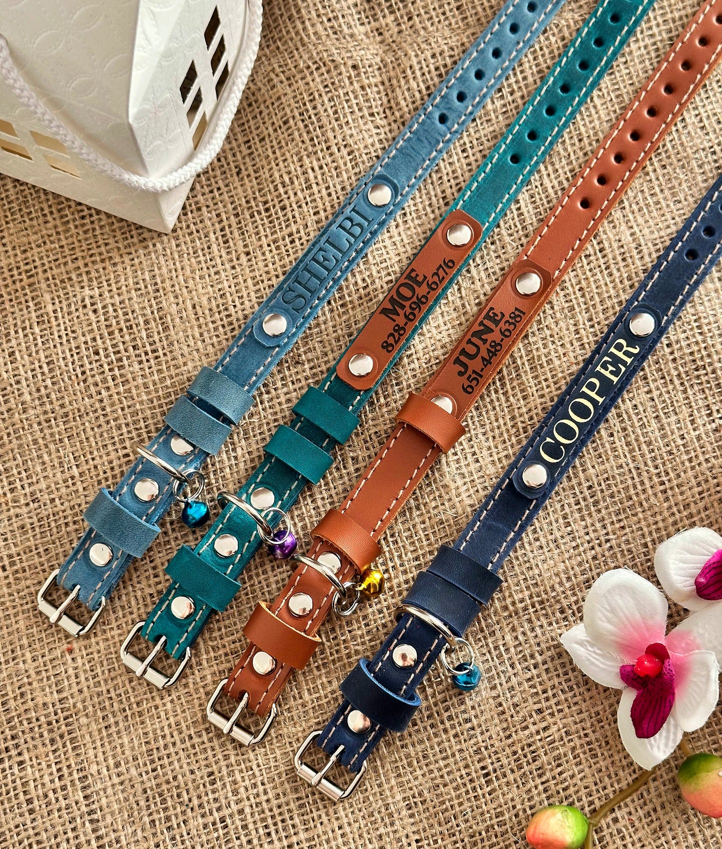 Soft leather cat collar with personalization, ideal for cats and kittens.
