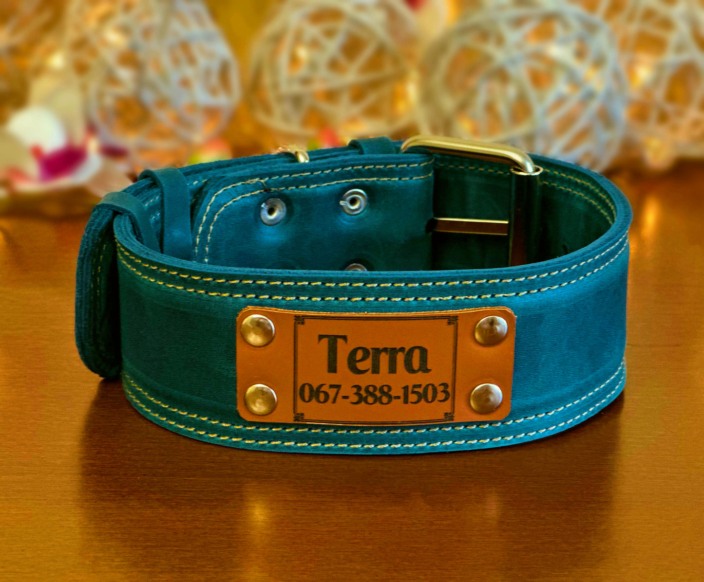 turquoise leather dog collar