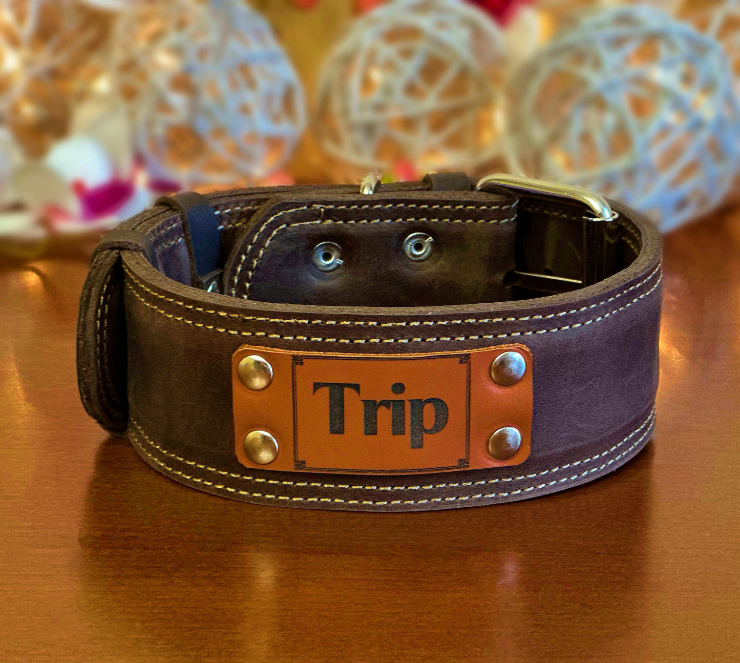 whiskey leather dog collar