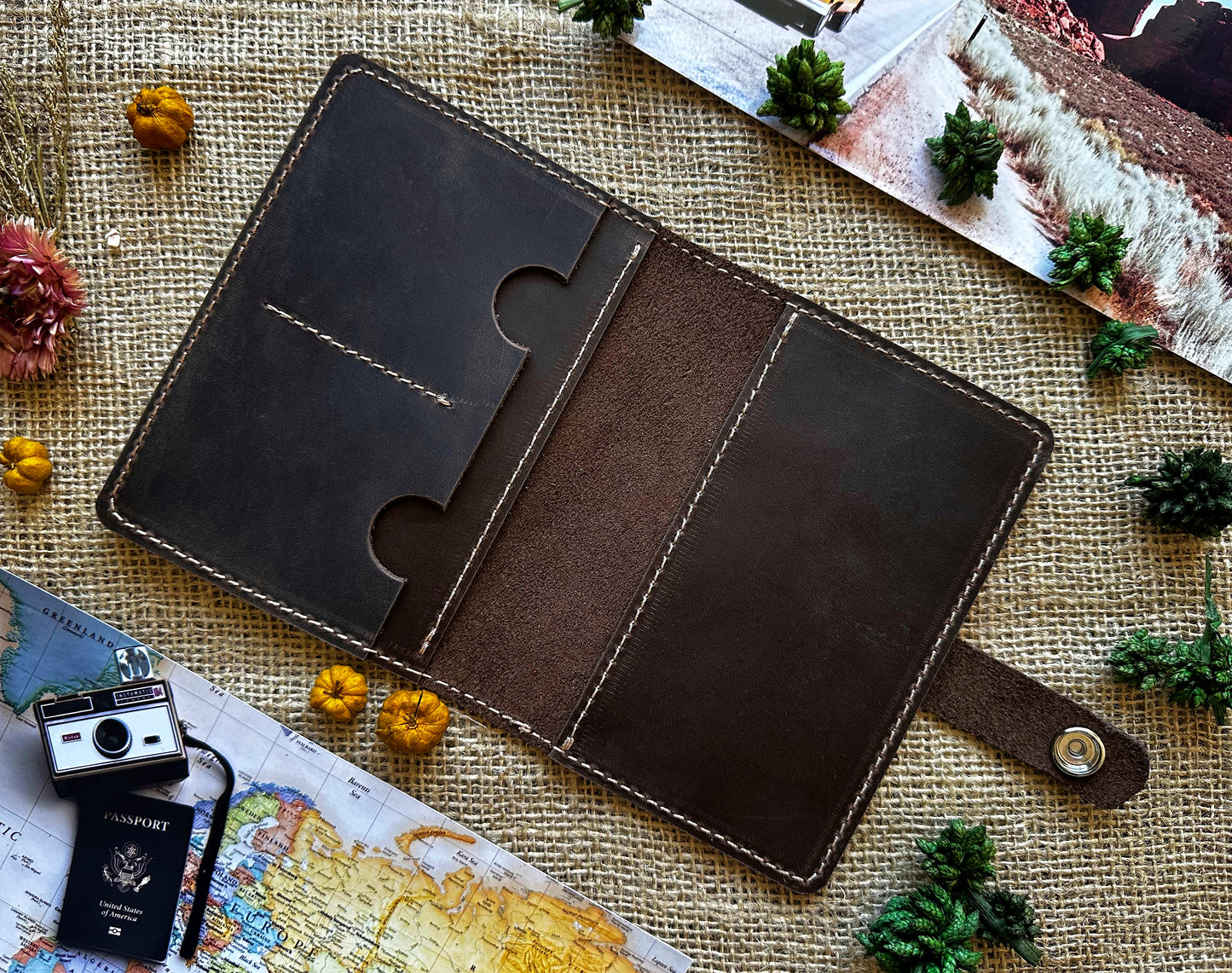 Whiskey leather passport wallet