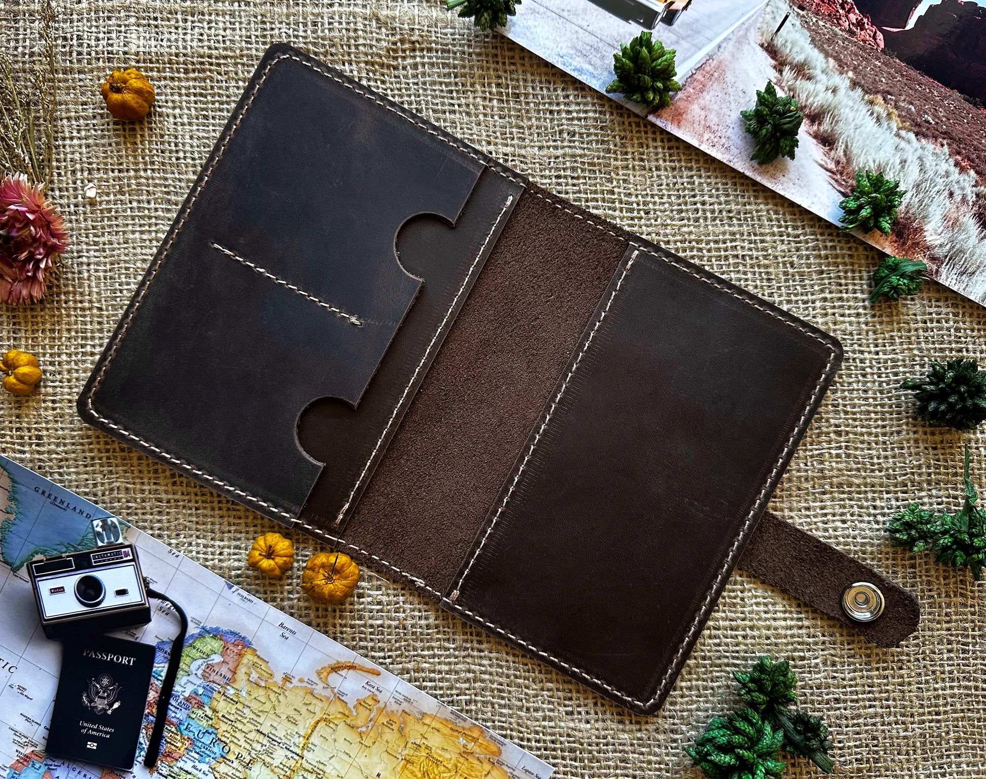 Whiskey leather passport wallet